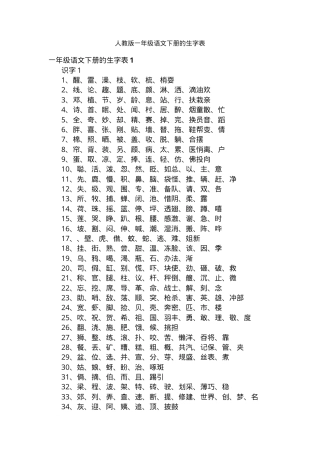 人教版一年级语文下册生字表 可打印高清版.docx
