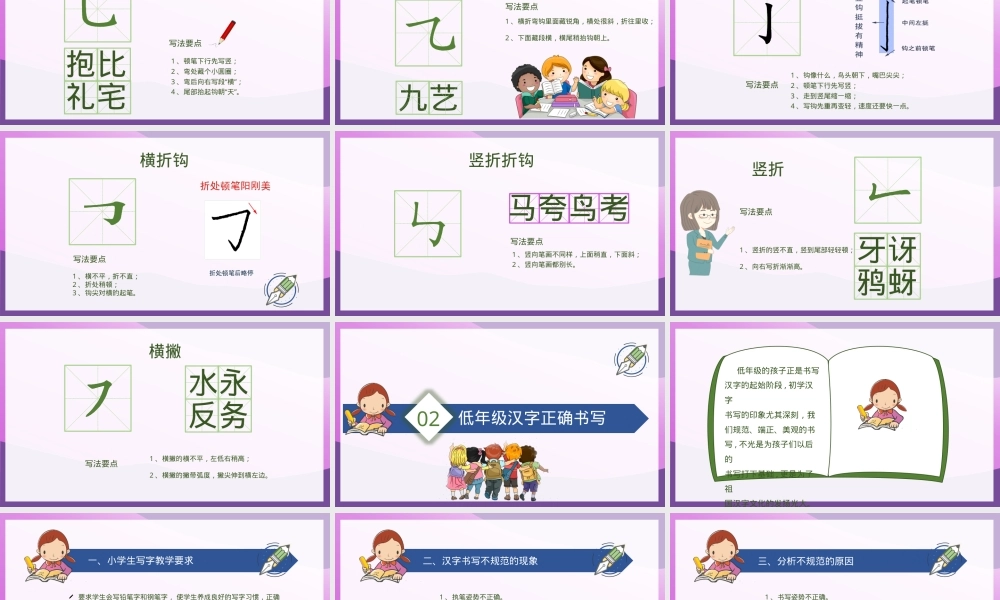 小学一年级硬笔书法入门PPT模板 硬笔书法基本笔画书写要点培训.pptx