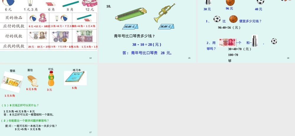 人教版一年级数学下册认识人民币复习课件 可打印.ppt
