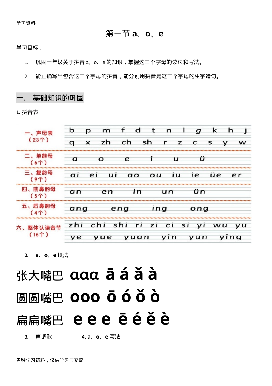 一年级语文拼音补习讲义 可打印含练习题.doc_第1页