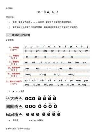 一年级语文拼音补习讲义 可打印含练习题.doc