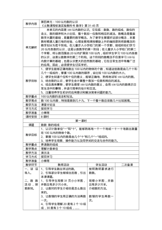 人教版一年级数学下册第四单元表格式教案.doc