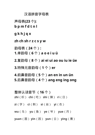 一年级语文汉语拼音字母表及读法（可打印）.doc