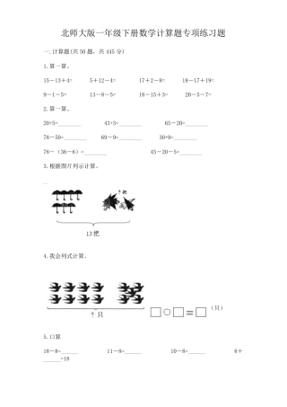 北师大版一年级数学下册计算题专项练习题附答案解析.pdf