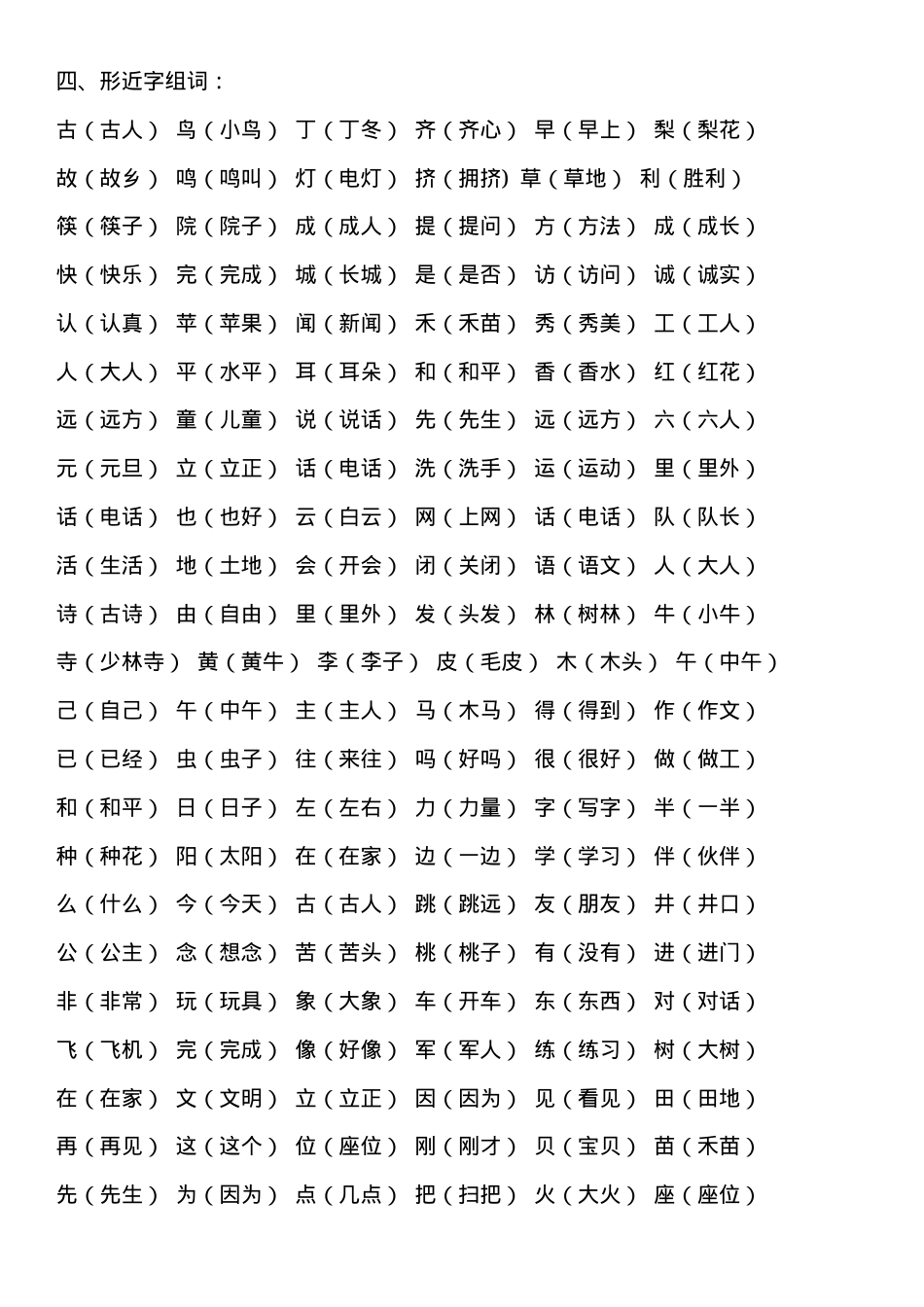 上海版一年级语文下册期末复习词语整理可打印.docx_第1页