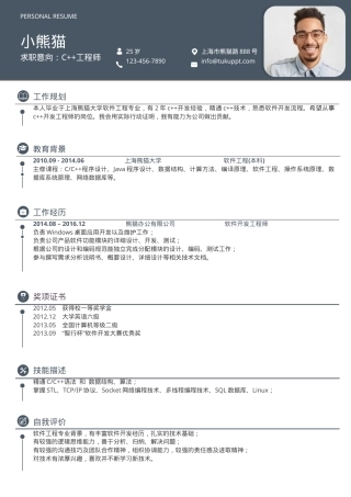 C++工程师求职简历Word模板蓝灰经典风可编辑下载.docx