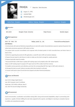 会计英文求职简历Word模板蓝色简洁风可编辑下载.docx