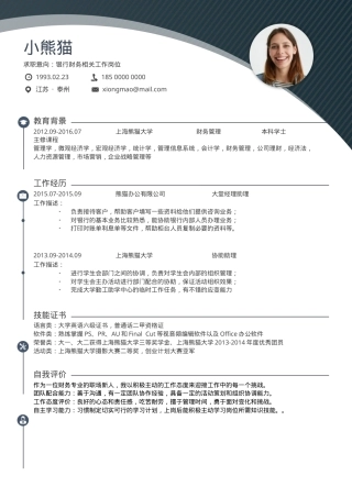 银行财务个人简历Word模板简约风可编辑下载.docx