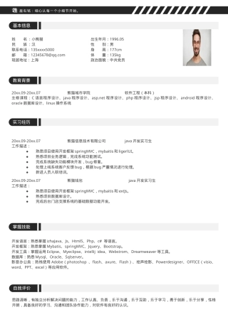 Java软件工程师简历Word模板简约风可编辑下载.docx