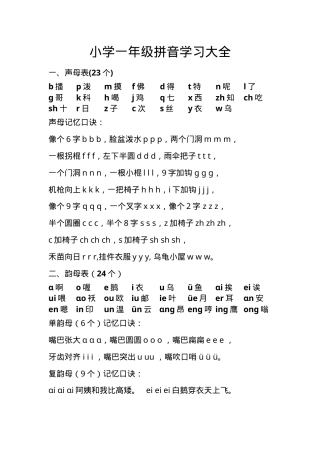 小学一年级拼音学习大全 人教版可打印.doc