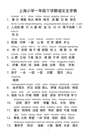 上海一年级语文下册生字表带拼音可打印.doc