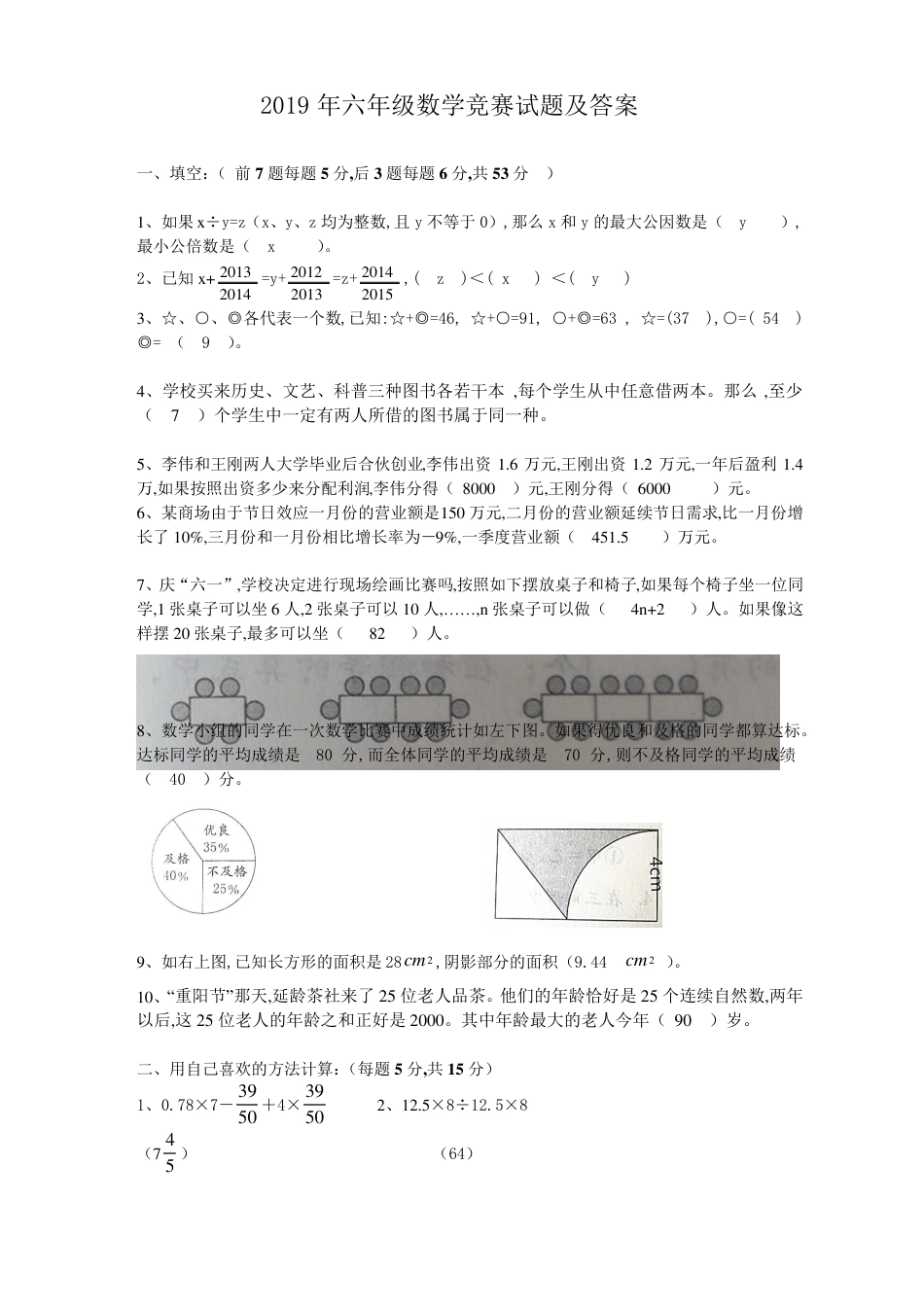 2019年六年级数学竞赛试题附答案.pdf_第1页