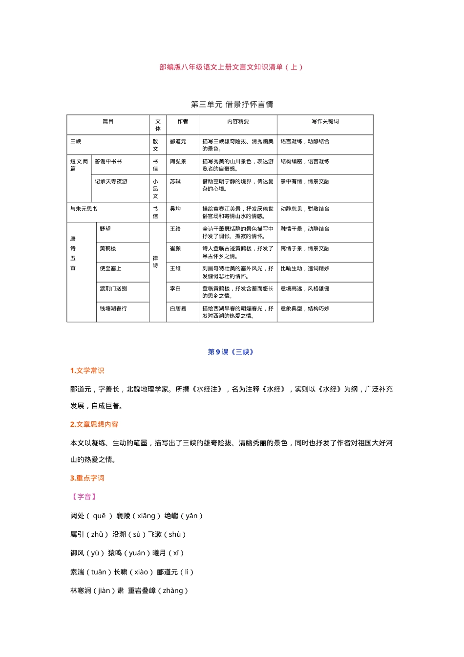 部编版八年级语文上册文言文知识清单可打印.doc_第1页