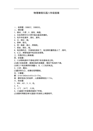八年级物理寒假乐园答案可打印.doc