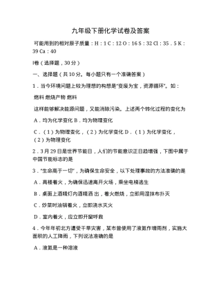 九年级化学下册试卷附答案.docx