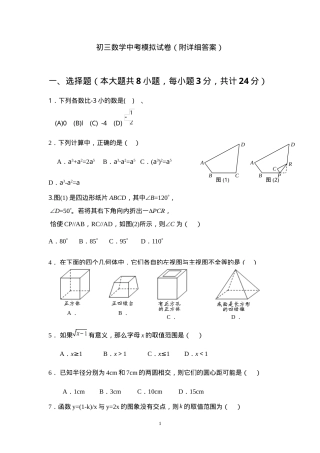 初三数学中考模拟试卷附答案.doc