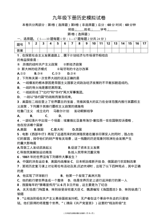 九年级历史下册试卷含答案.doc