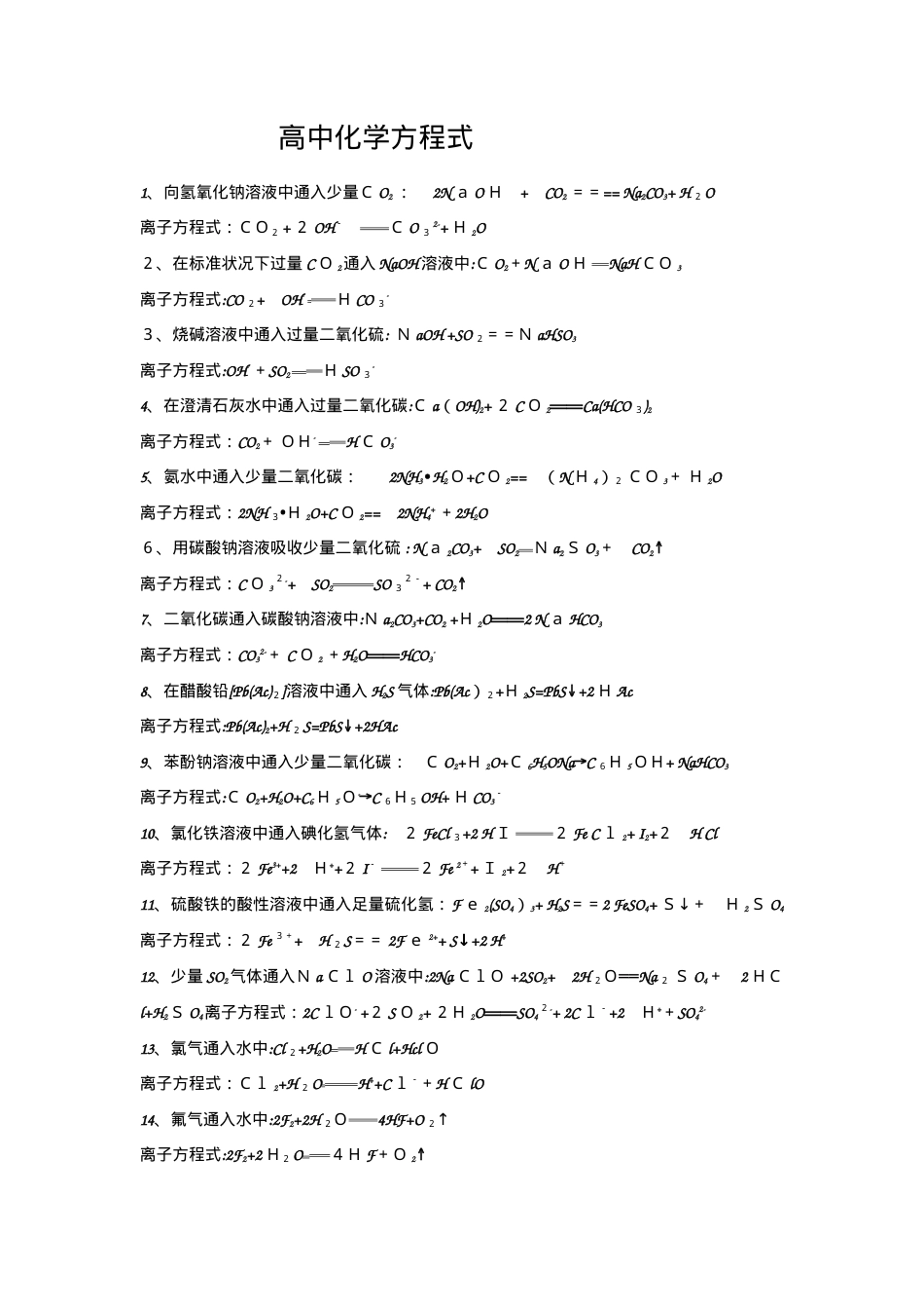 高中化学离子方程式大全（含答案可打印）.doc_第1页