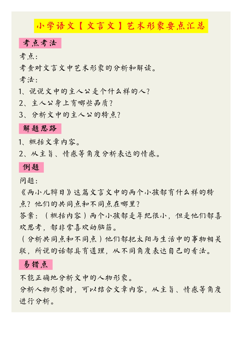 小学语文文言文艺术形象要点汇总（部编版可打印）.pdf_第1页