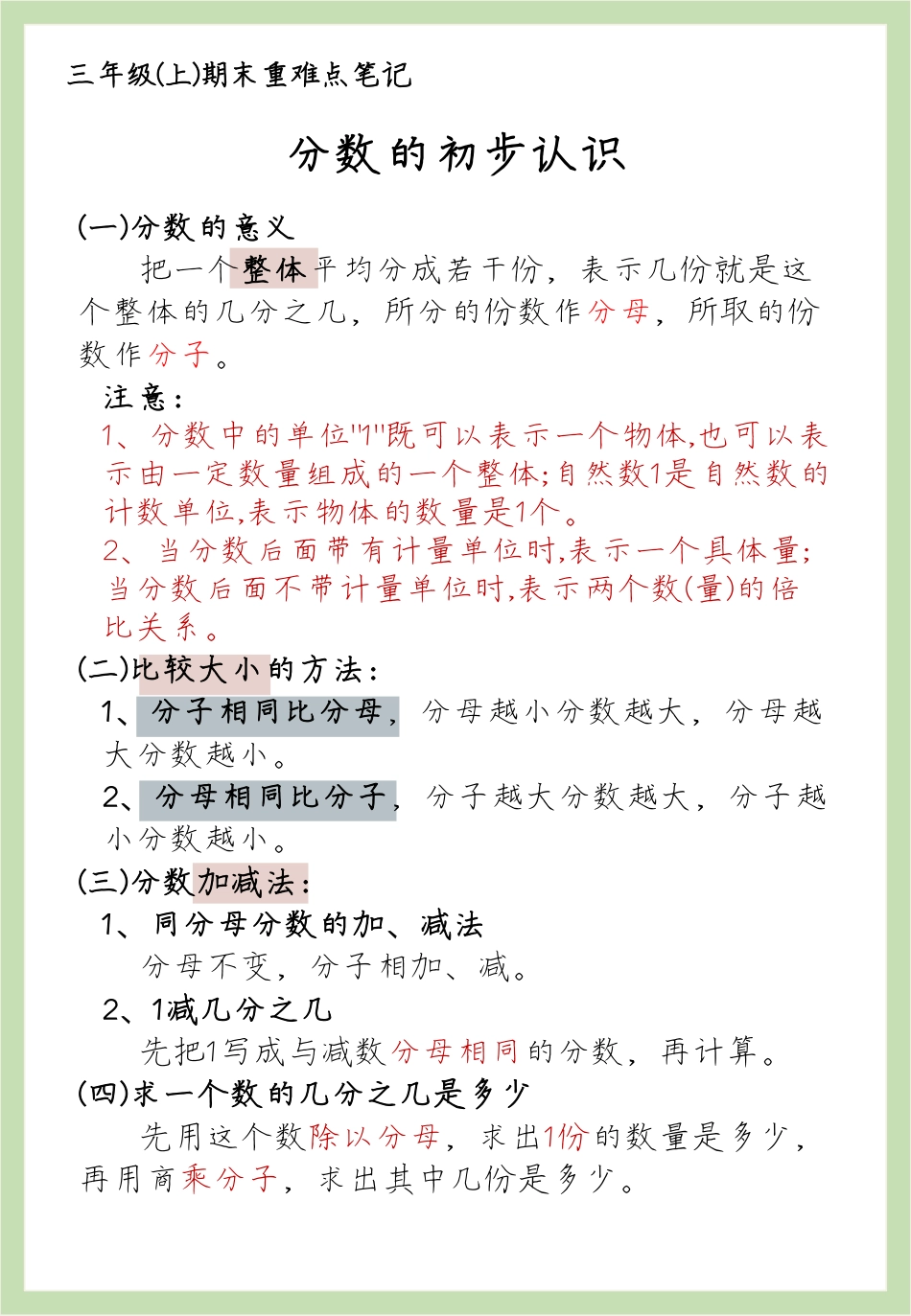 三年级数学上册重难点笔记：分数的初步认识.pdf_第1页