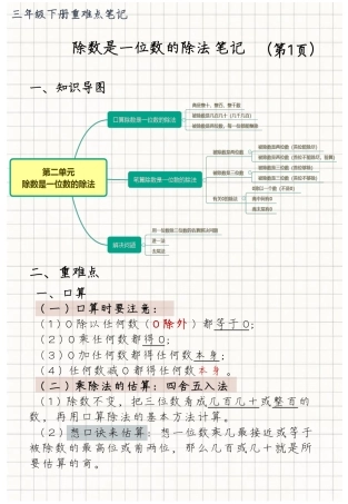三年级数学下册 除数是一位数的除法重难点笔记.pdf