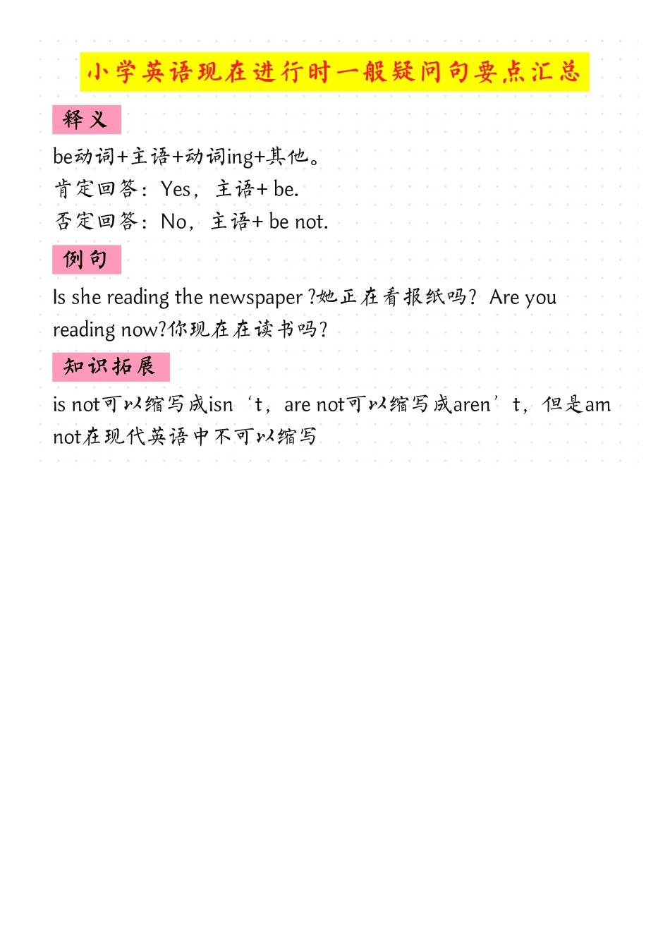 小学英语现在进行时一般疑问句要点汇总.pdf_第1页