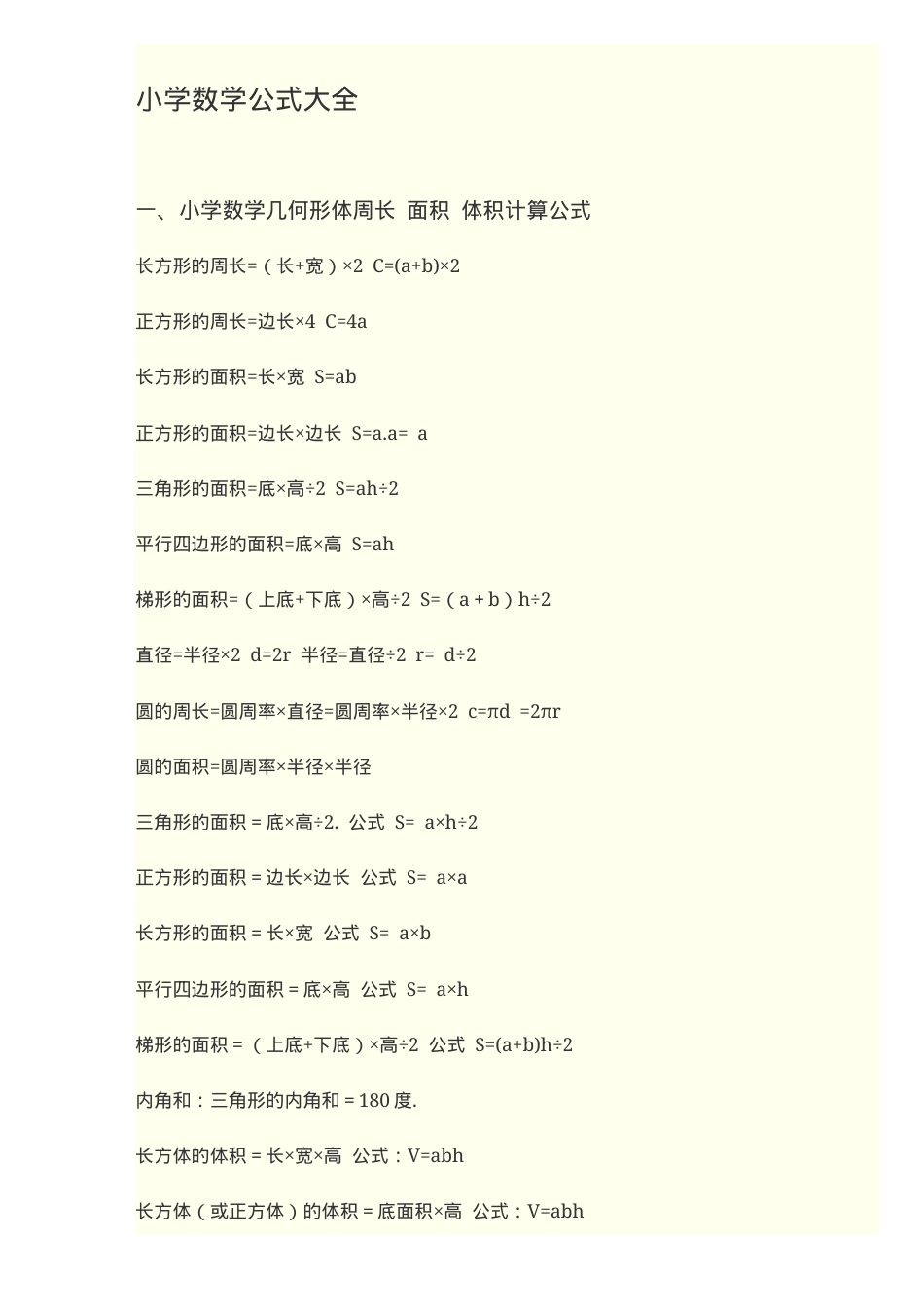 小学数学公式大全 人教版通用 可打印高清整理版.docx_第1页