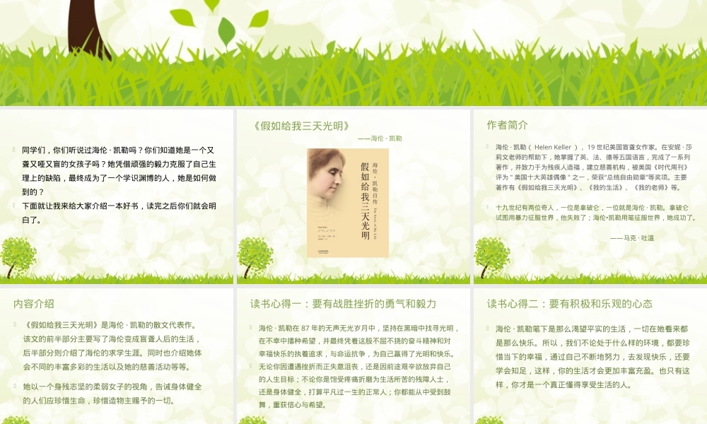 假如给我三天光明读书分享PPT课件.ppt
