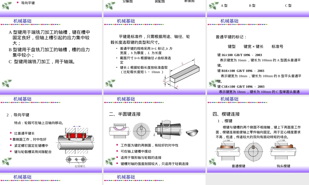 机械基础键销及其连接教学PPT课件.ppt
