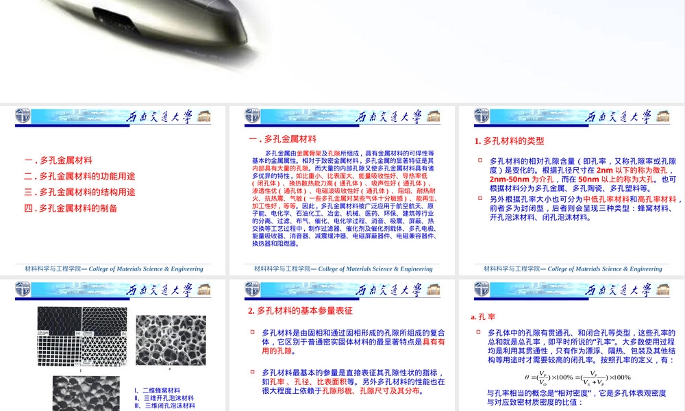 金属多孔材料应用与制备教学PPT课件.ppt
