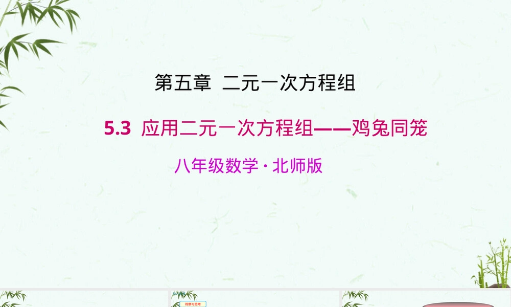 北师大版八年级上册数学鸡兔同笼教学PPT课件.ppt