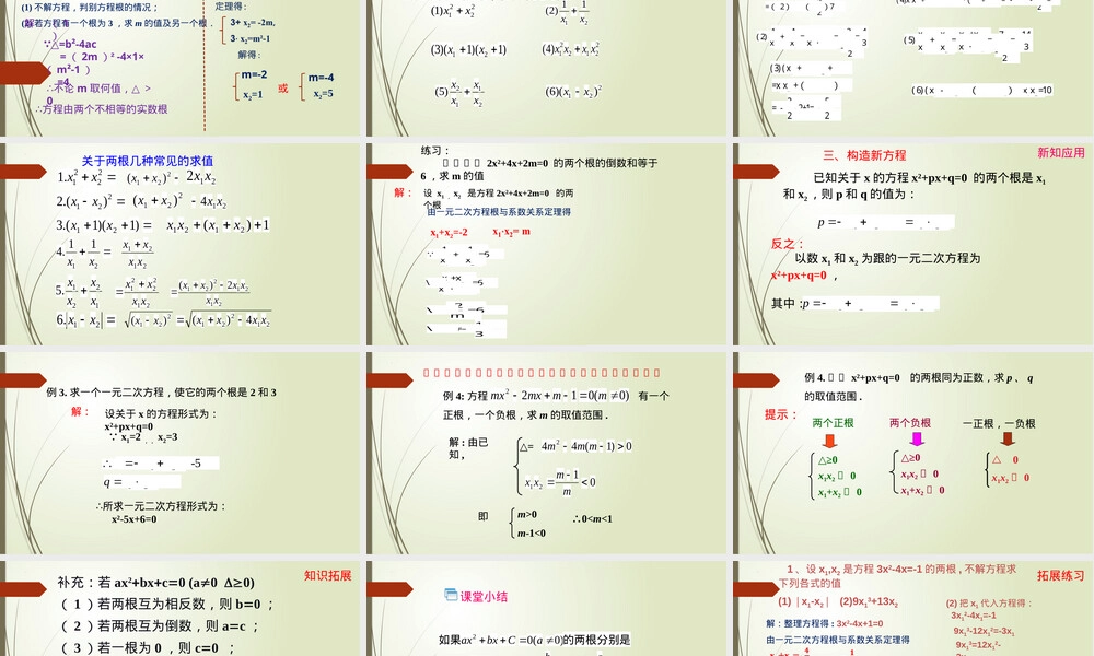 一元二次方程根与系数的关系教学PPT课件沪科版.pptx