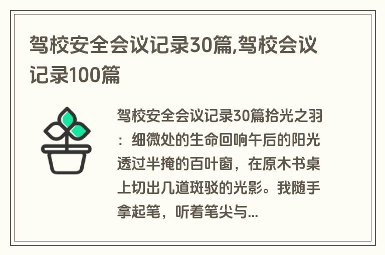 驾校安全会议记录30篇,驾校会议记录100篇