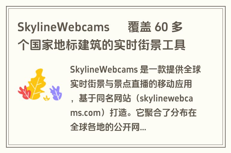 SkylineWebcams – 覆盖 60 多个国家地标建筑的实时街景工具 SkylineWebcams – 覆盖 60 多个国家地标建筑的实时街景工具